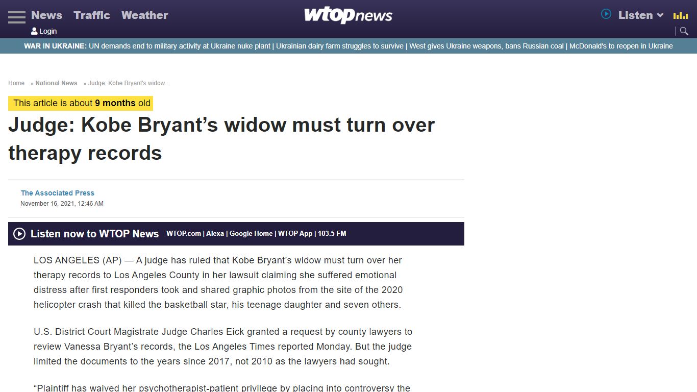 Judge: Kobe Bryant’s widow must turn over therapy records ...